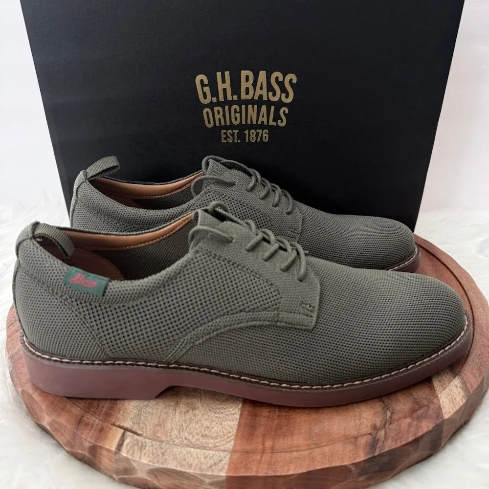 GH Bass Pasadena Knit Buck Mens 9.5M Army Green Oxford Shoes BAZ2B421 NIB